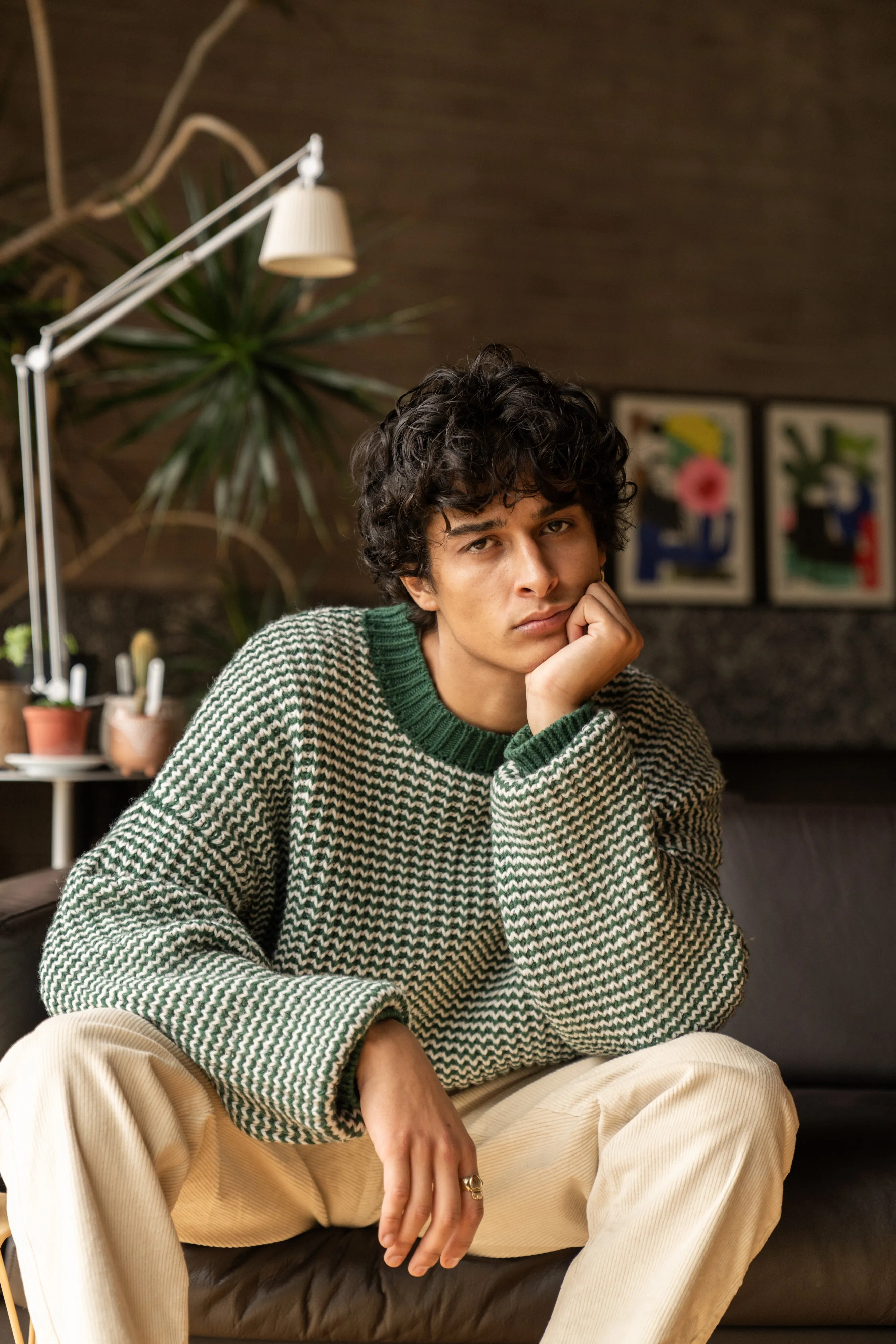 bound Green Stripe Chunky Knit Rib Oversized Sweater