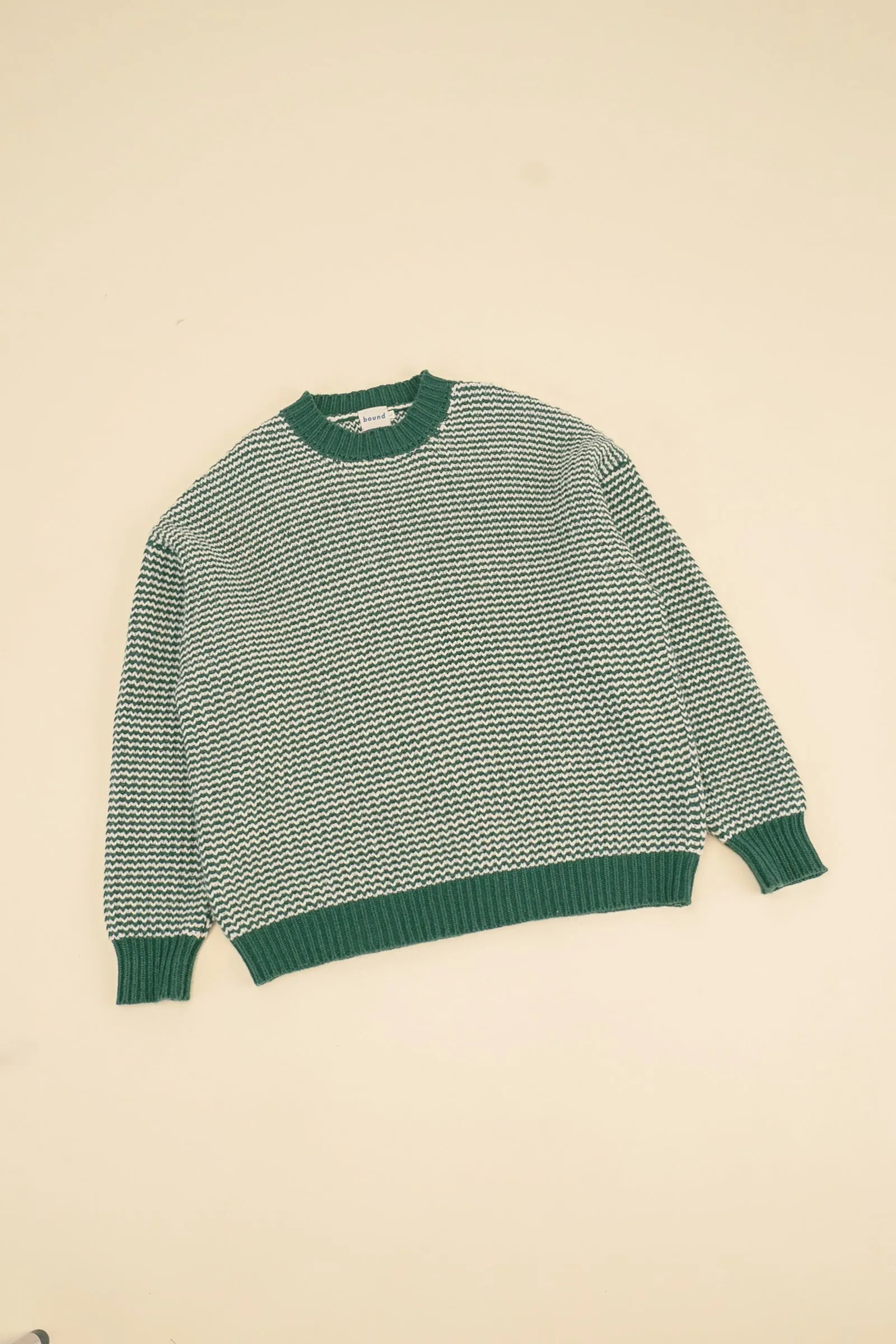 bound Green Stripe Chunky Knit Rib Oversized Sweater
