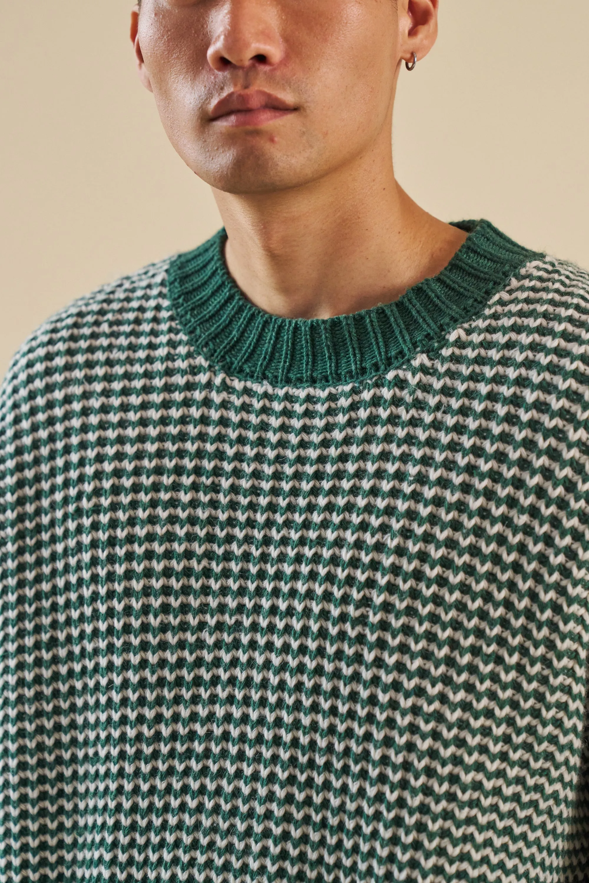 bound Green Stripe Chunky Knit Rib Oversized Sweater