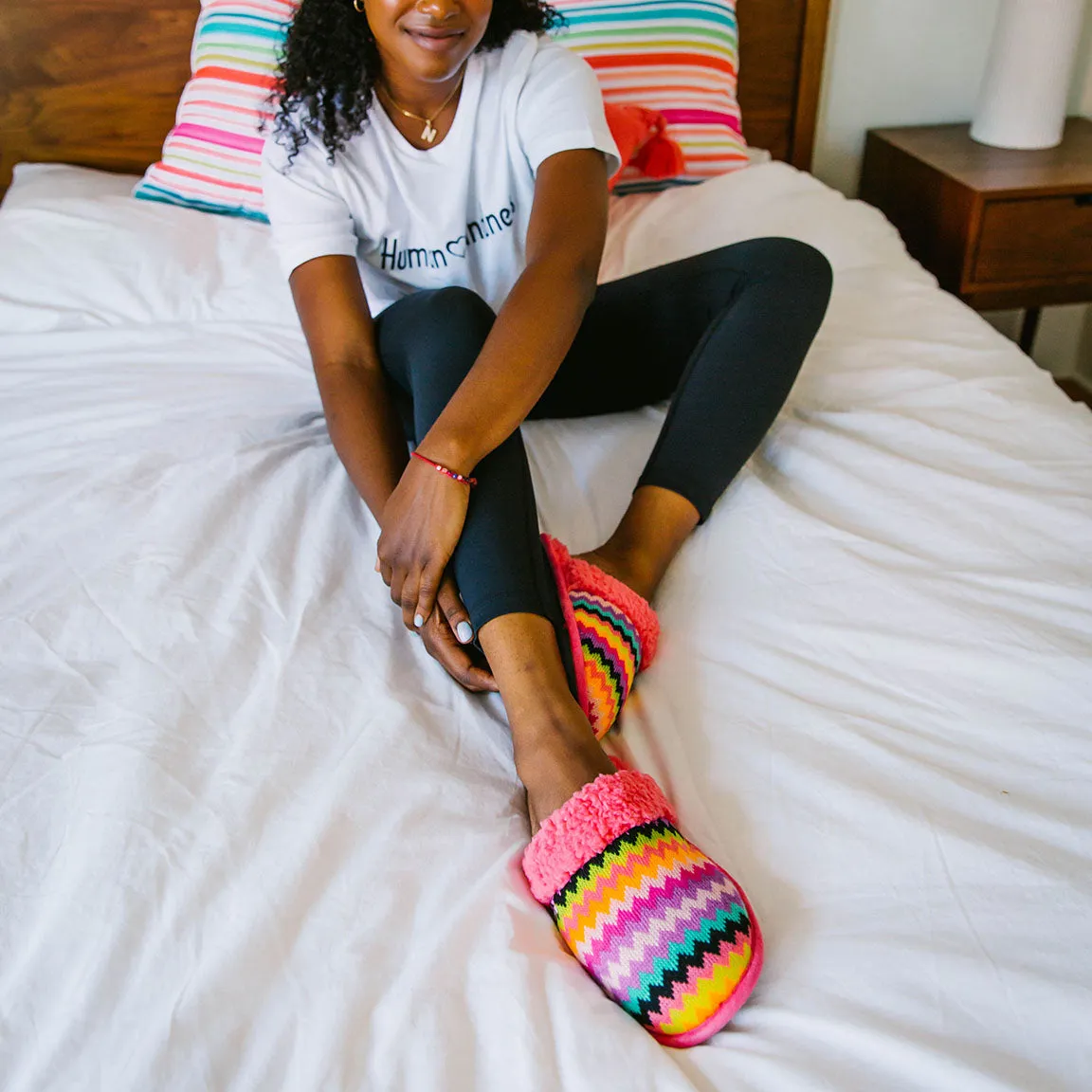 Bright Creekside Slide Slippers | Coral Chevron