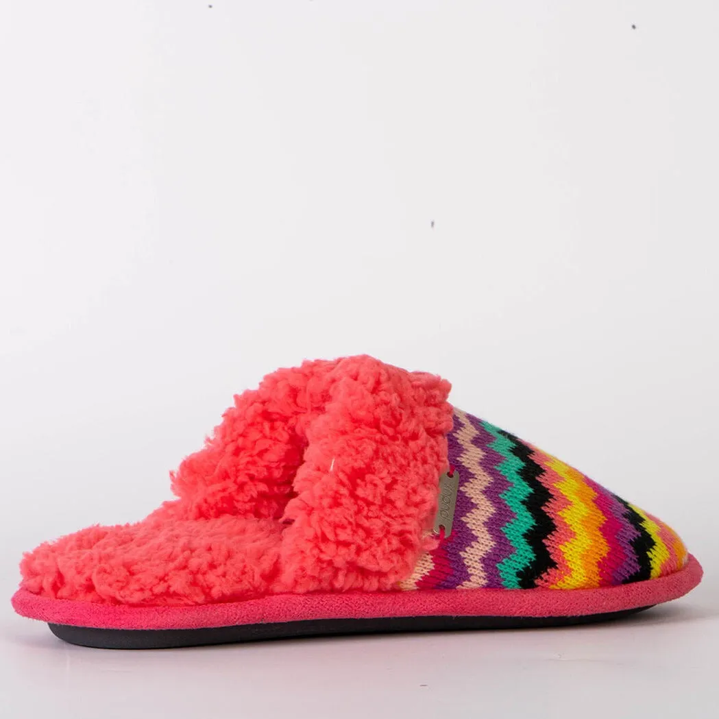 Bright Creekside Slide Slippers | Coral Chevron
