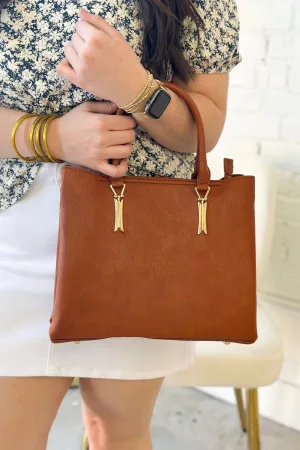 Brown Katrine Metal Bar Accent Crossbody Bag