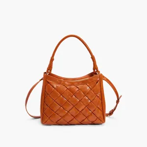BURNT ORANGE VEGAN LEATHER WOVEN SATCHEL PURSE