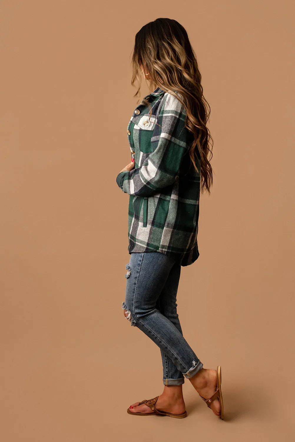 By Your Side Plaid Shacket (Hunter) | SIZE LARGE FINAL SALE