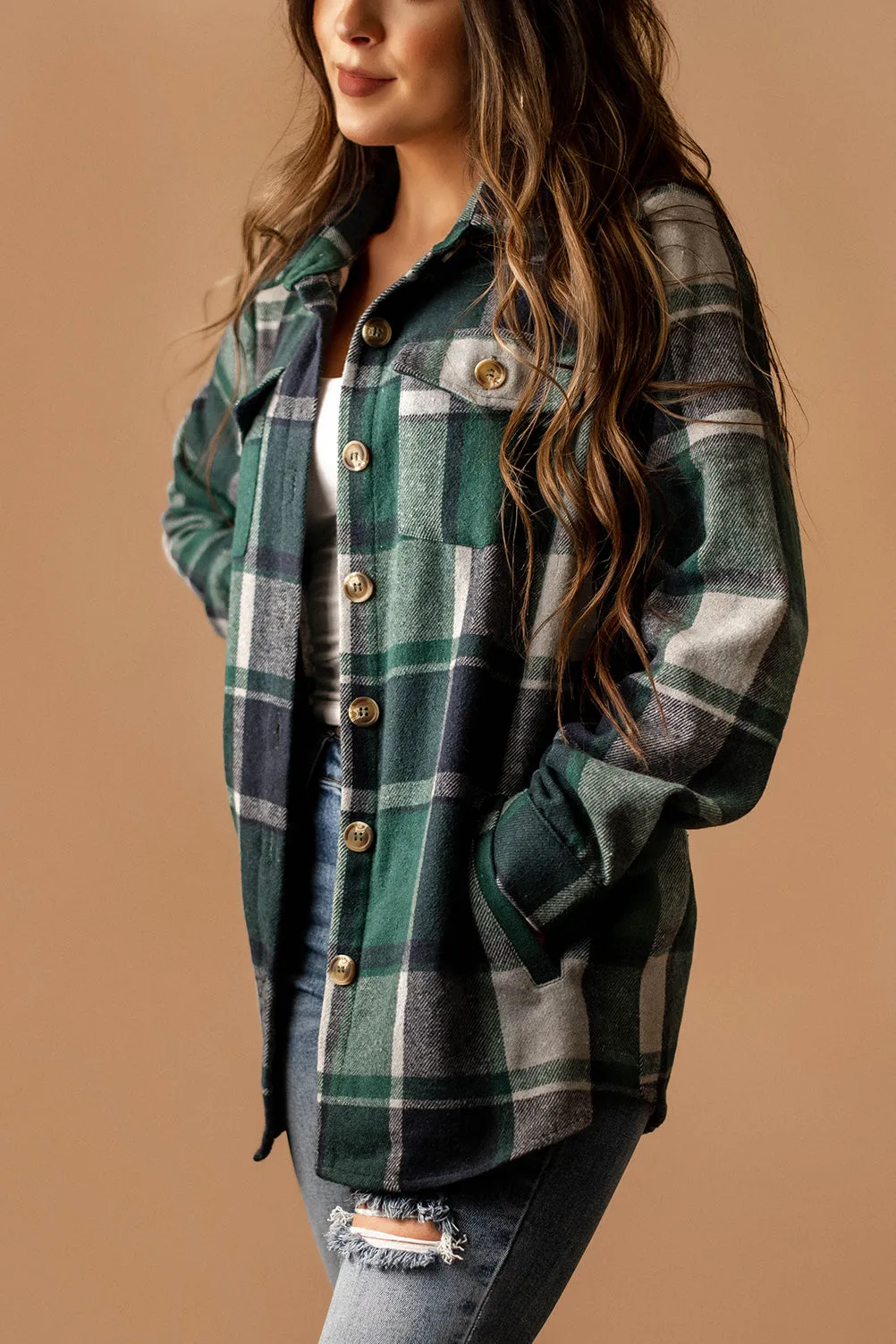 By Your Side Plaid Shacket (Hunter) | SIZE LARGE FINAL SALE