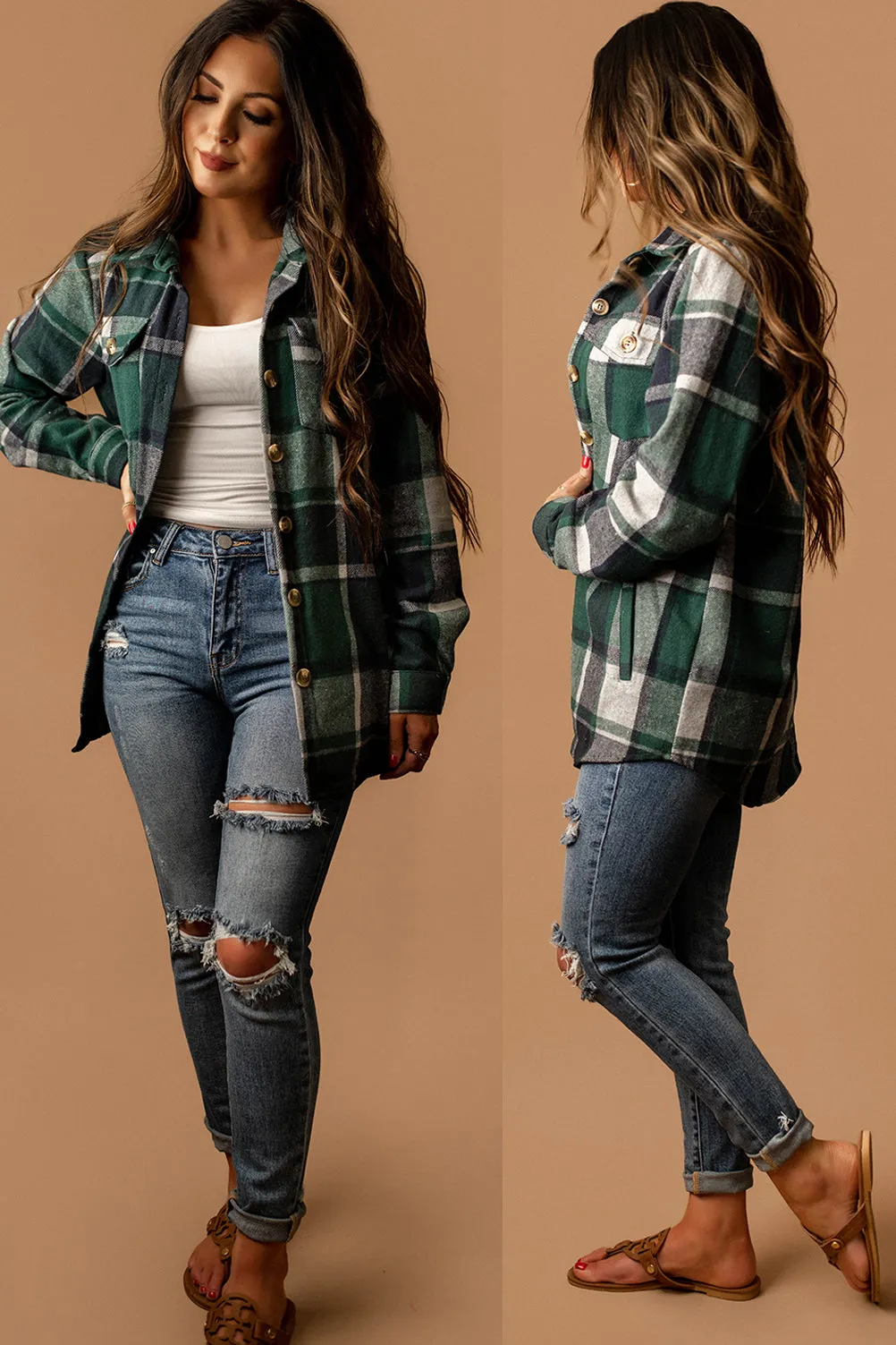 By Your Side Plaid Shacket (Hunter) | SIZE LARGE FINAL SALE