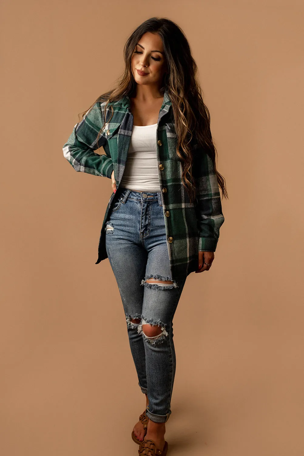 By Your Side Plaid Shacket (Hunter) | SIZE LARGE FINAL SALE