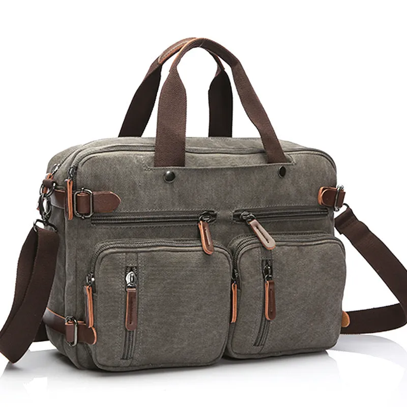 Canvas Briefcase Mens Canvas Messenger Bag Shoulder Laptop Bag Convertible Backpack