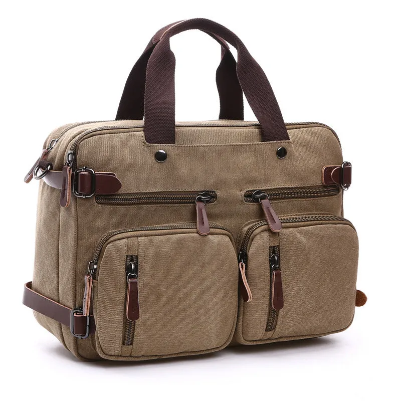 Canvas Briefcase Mens Canvas Messenger Bag Shoulder Laptop Bag Convertible Backpack