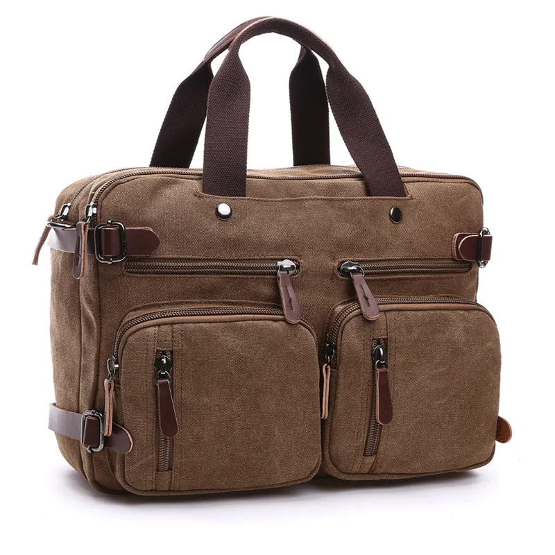 Canvas Briefcase Mens Canvas Messenger Bag Shoulder Laptop Bag Convertible Backpack