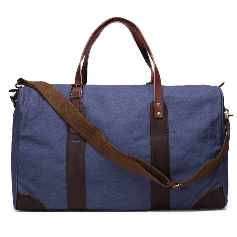 Canvas Duffle Bag with Leather Trim, Canvas Travel Bag, Weekend Bag