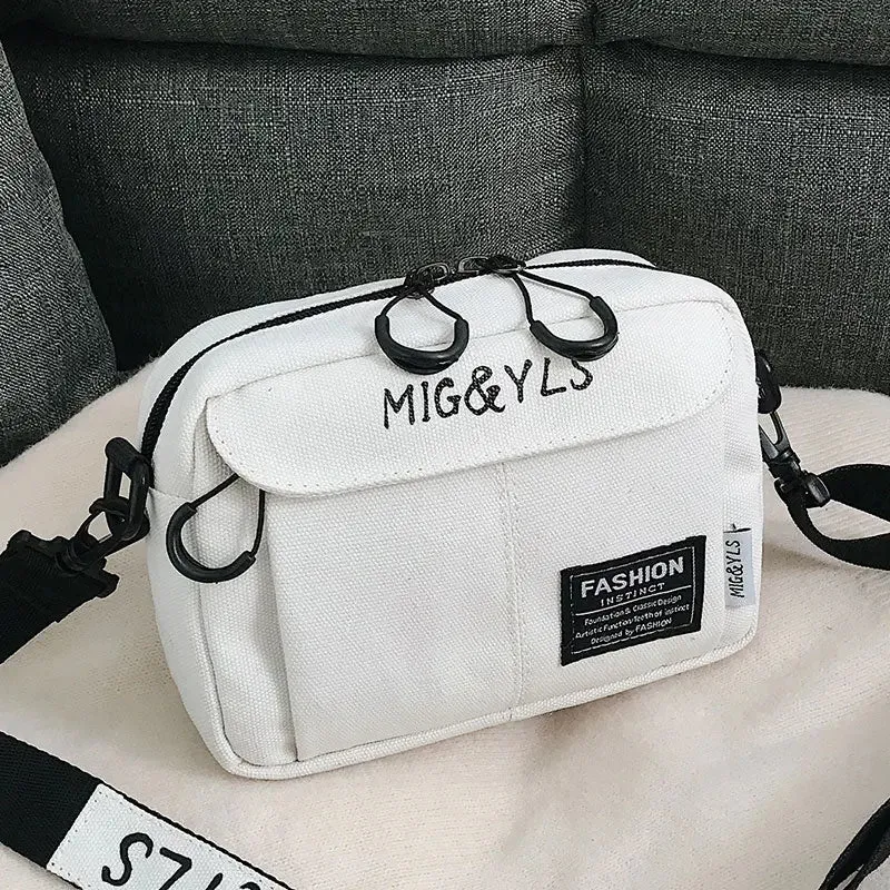 Canvas Square Women's Shoulder Bag with Zipper