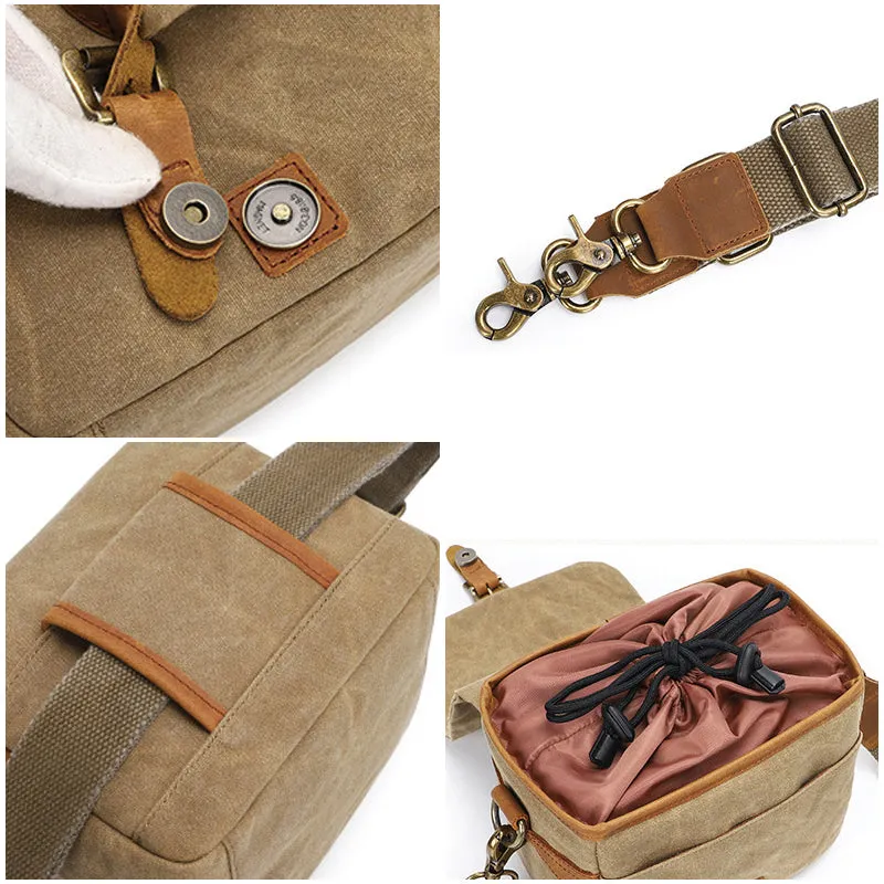 Canvas With Leather Camera Bag Waxed Canvas DSLR Camera Bag Waterproof Vintage Crossbody Messenger Bag QSMK-67