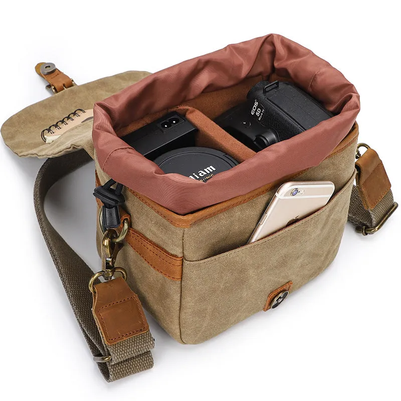 Canvas With Leather Camera Bag Waxed Canvas DSLR Camera Bag Waterproof Vintage Crossbody Messenger Bag QSMK-67