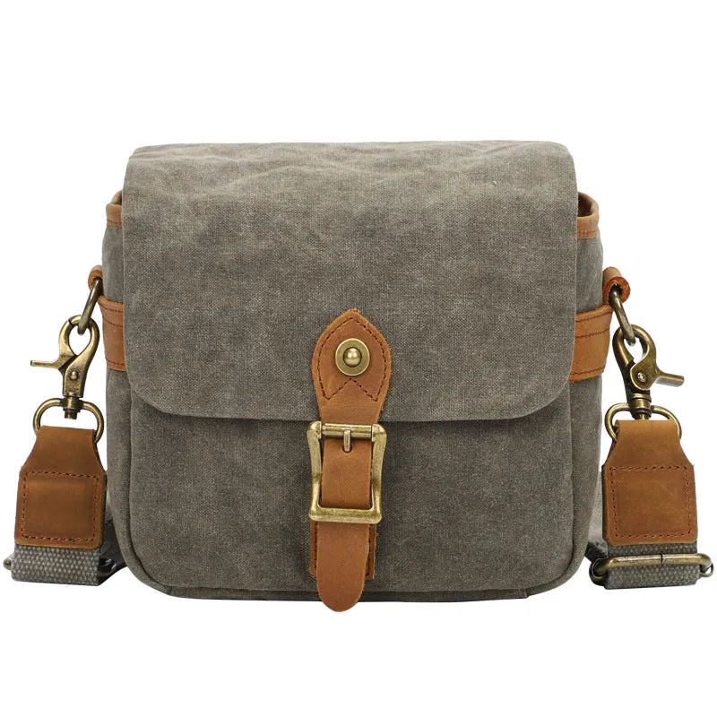 Canvas With Leather Camera Bag Waxed Canvas DSLR Camera Bag Waterproof Vintage Crossbody Messenger Bag QSMK-67