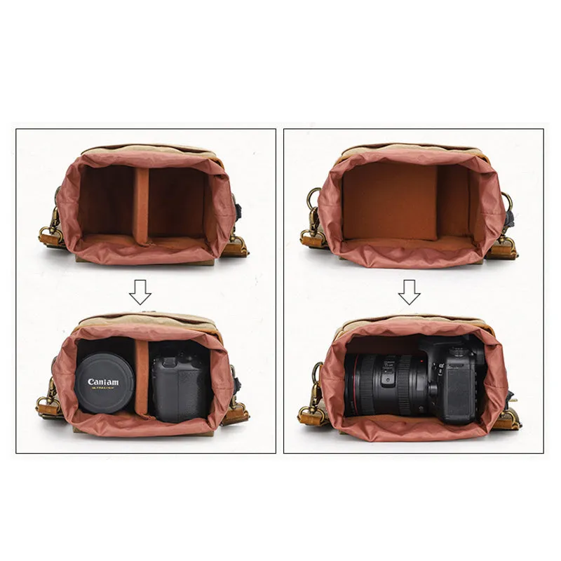 Canvas With Leather Camera Bag Waxed Canvas DSLR Camera Bag Waterproof Vintage Crossbody Messenger Bag QSMK-67
