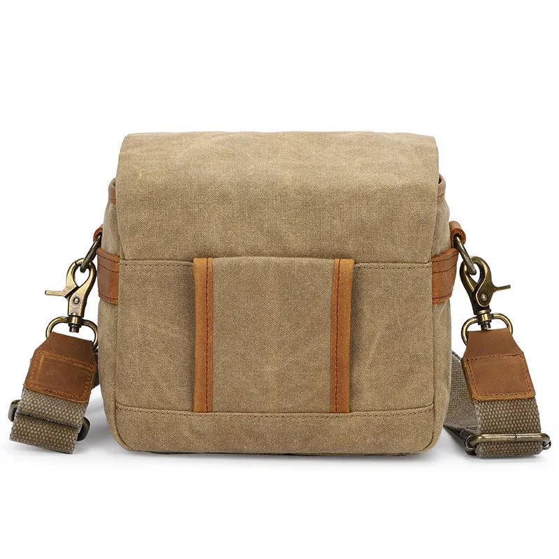 Canvas With Leather Camera Bag Waxed Canvas DSLR Camera Bag Waterproof Vintage Crossbody Messenger Bag QSMK-67