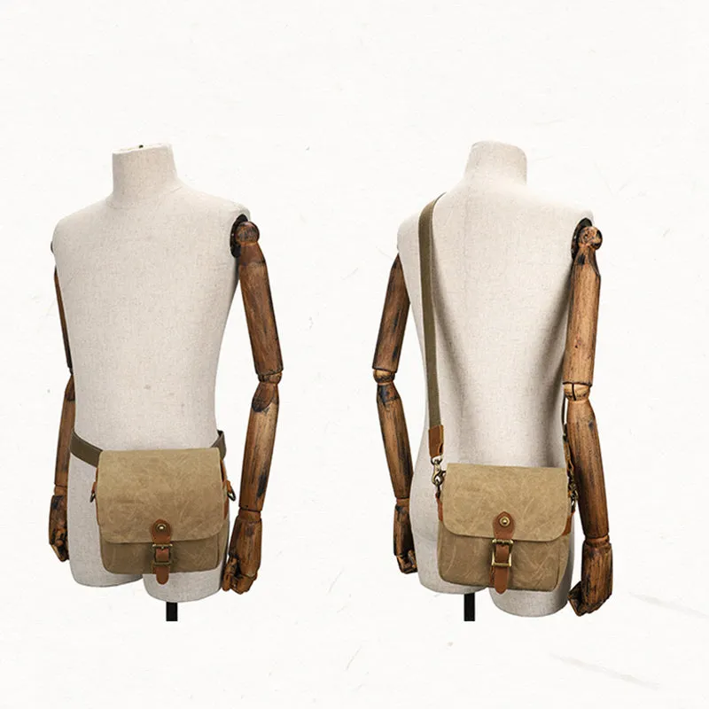 Canvas With Leather Camera Bag Waxed Canvas DSLR Camera Bag Waterproof Vintage Crossbody Messenger Bag QSMK-67