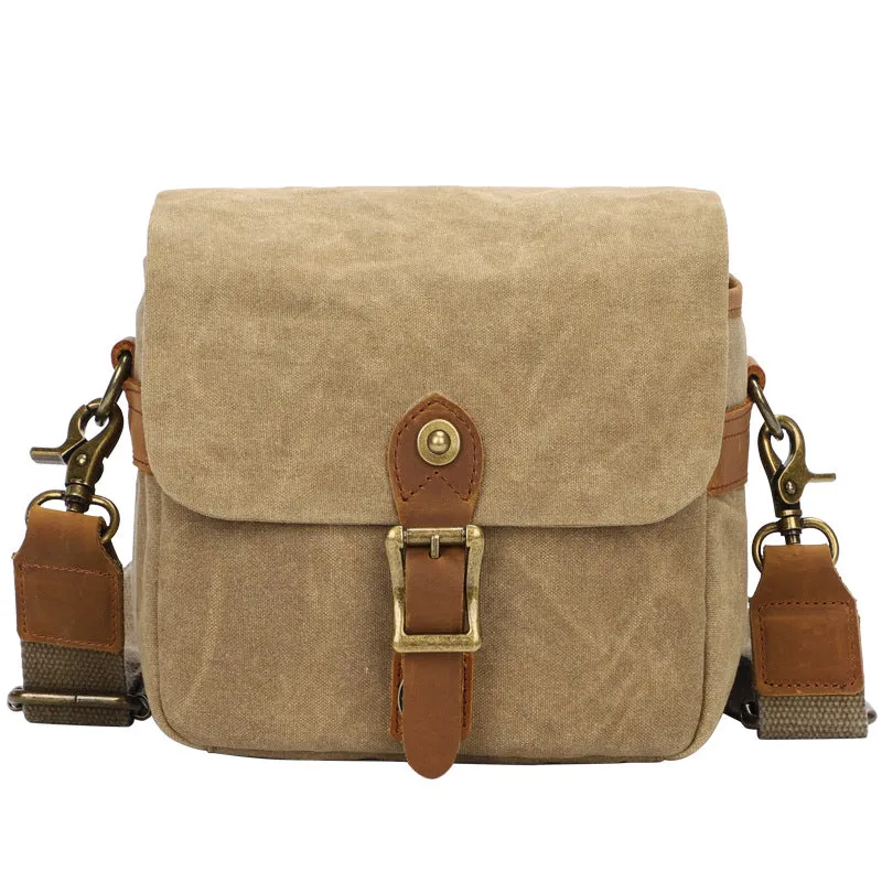 Canvas With Leather Camera Bag Waxed Canvas DSLR Camera Bag Waterproof Vintage Crossbody Messenger Bag QSMK-67