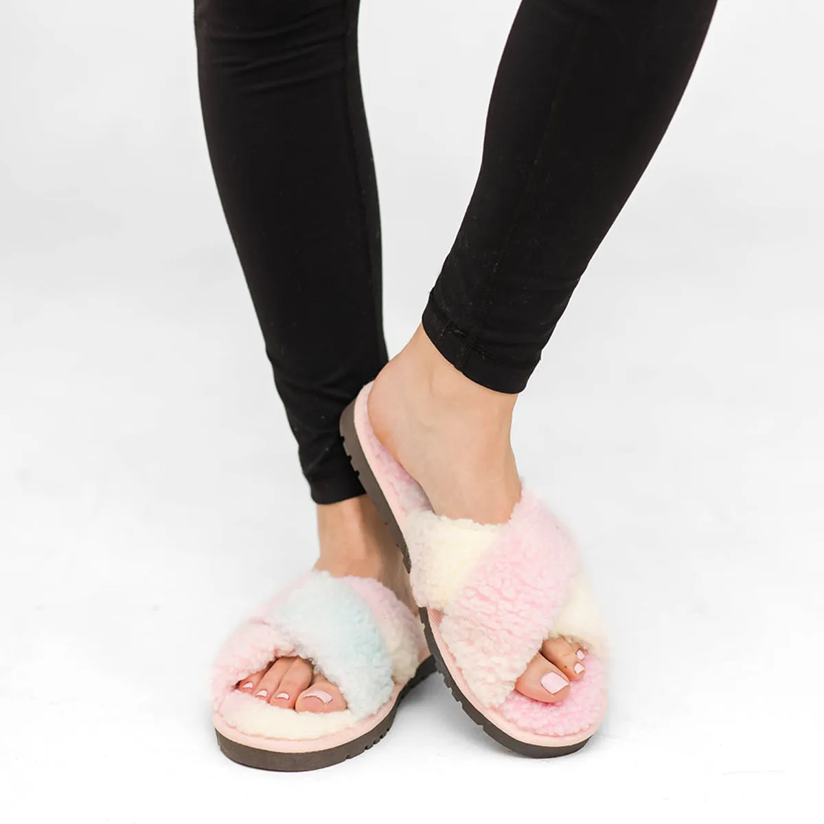 Carlie Criss Cross Recycled Slipper | Rainbow