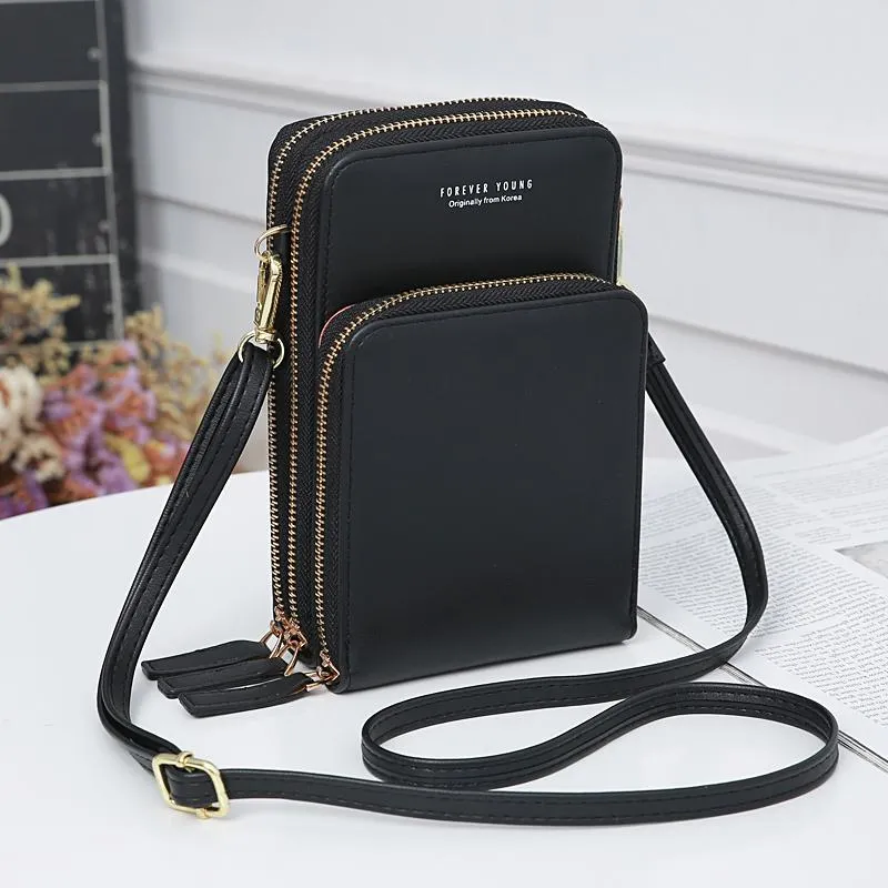Casual Style Multiple Compartment Adjustable Shoulder Strap Phone Holder Currency Wallet