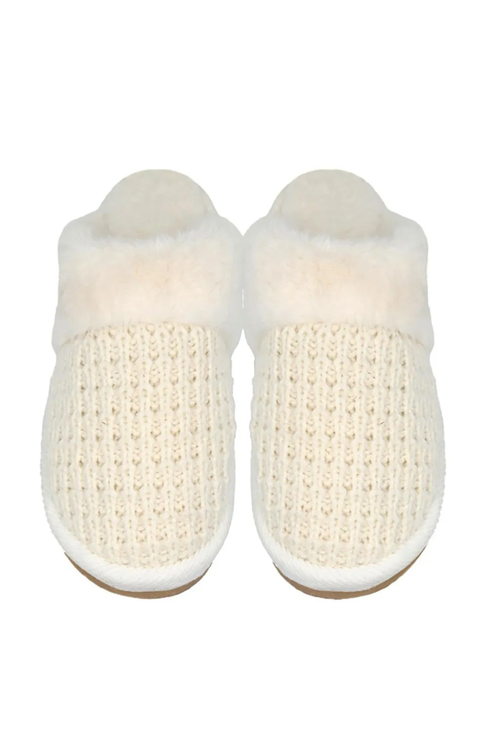 C.C. Rib Pattern Knitted Slippers for Women in Ivory | SPE0032-IVORY
