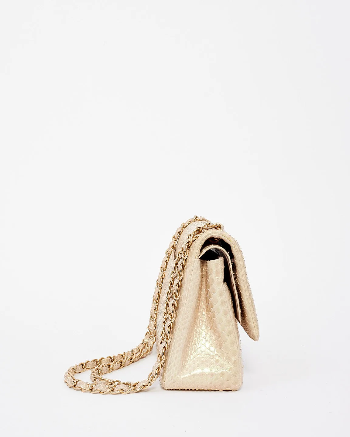 Chanel Beige Iridescent Python Jumbo Classic Double Flap Bag