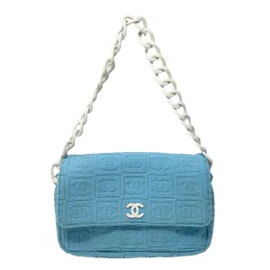Chanel Blue Logo Terry Cloth Shoulder Bag