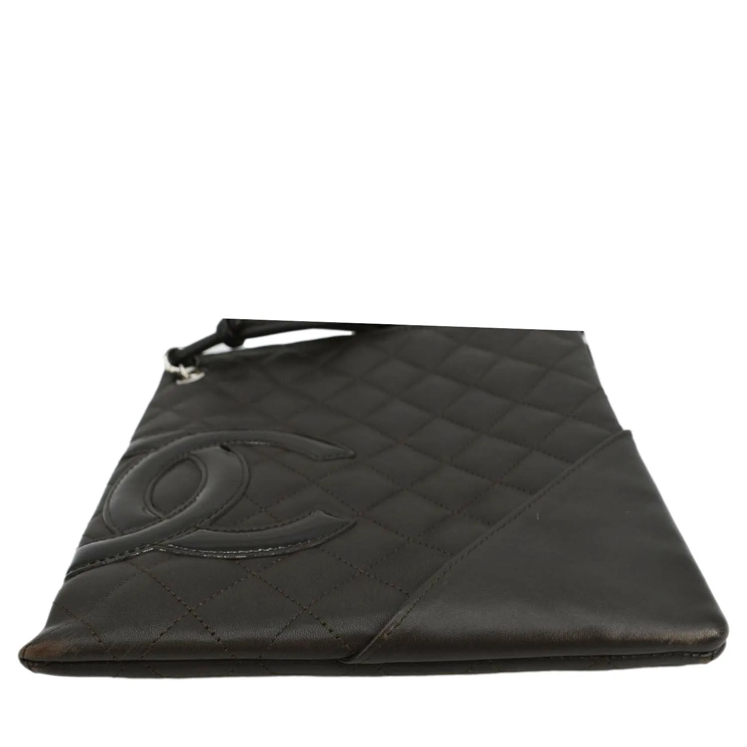 CHANEL Cambon Flat Calfskin Leather Messenger Bag Black