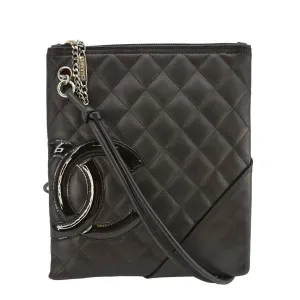 CHANEL Cambon Flat Calfskin Leather Messenger Bag Black