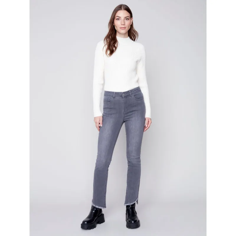 Charlie B Stretch Denim Flare Pant With Asymetrical Opening