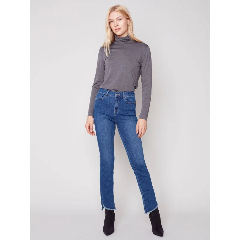 Charlie B Stretch Denim Flare Pant With Asymetrical Opening