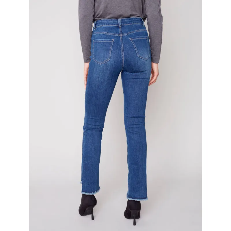 Charlie B Stretch Denim Flare Pant With Asymetrical Opening