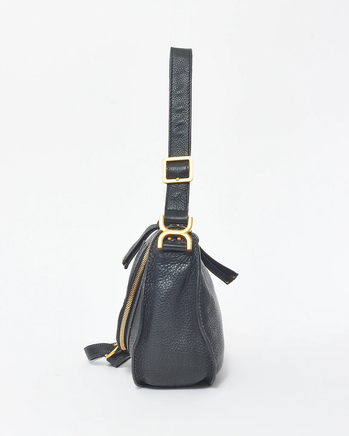 Chloé Black Leather Small Marcie Saddle Shoulder Bag