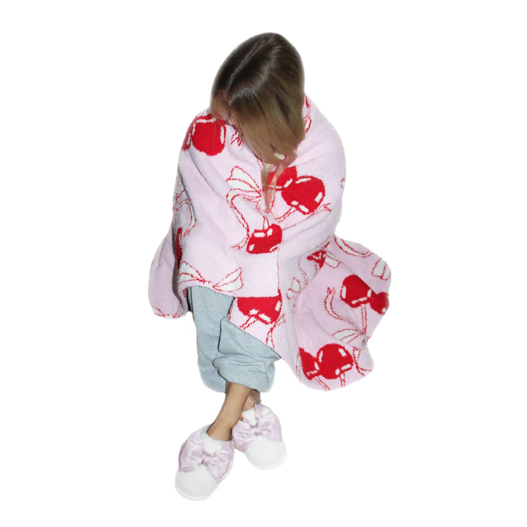 Christa Cozy Bow Slippers cream w/Pink bows : Large