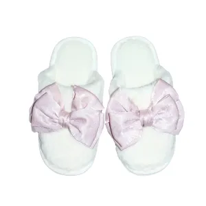 Christa Cozy Bow Slippers cream w/Pink bows : Small