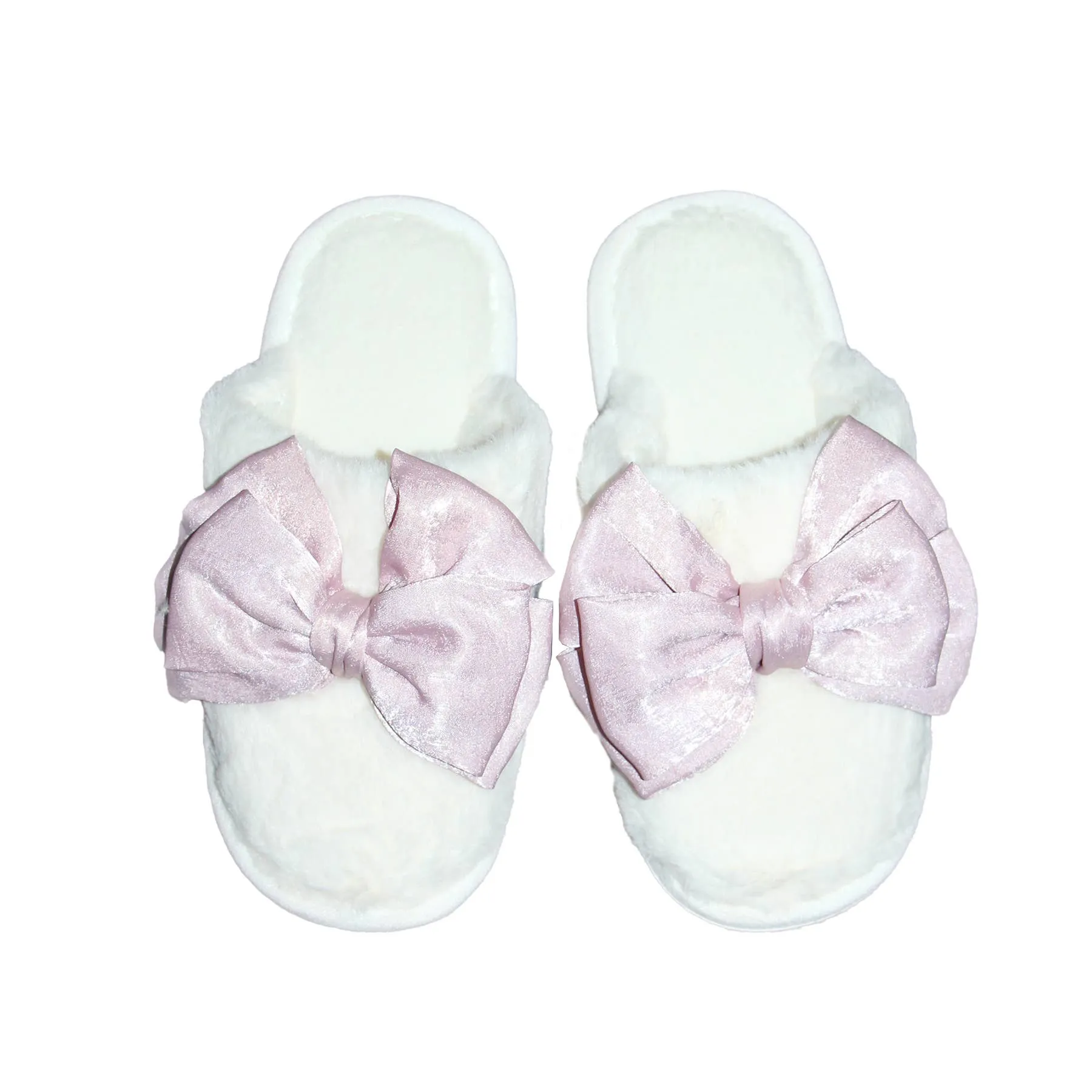 Christa Cozy Bow Slippers cream w/Pink bows : Small