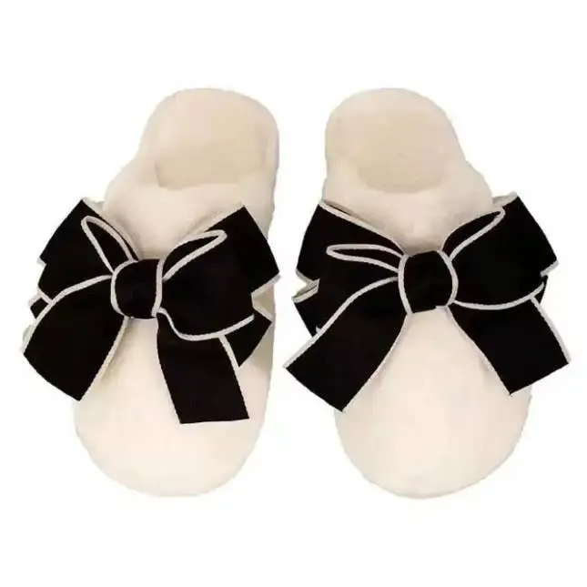 Christa CozyCream Slippers Black Bows: Small