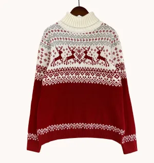 Christmas Elk High Neck His-and-hers Knitting Sweaters