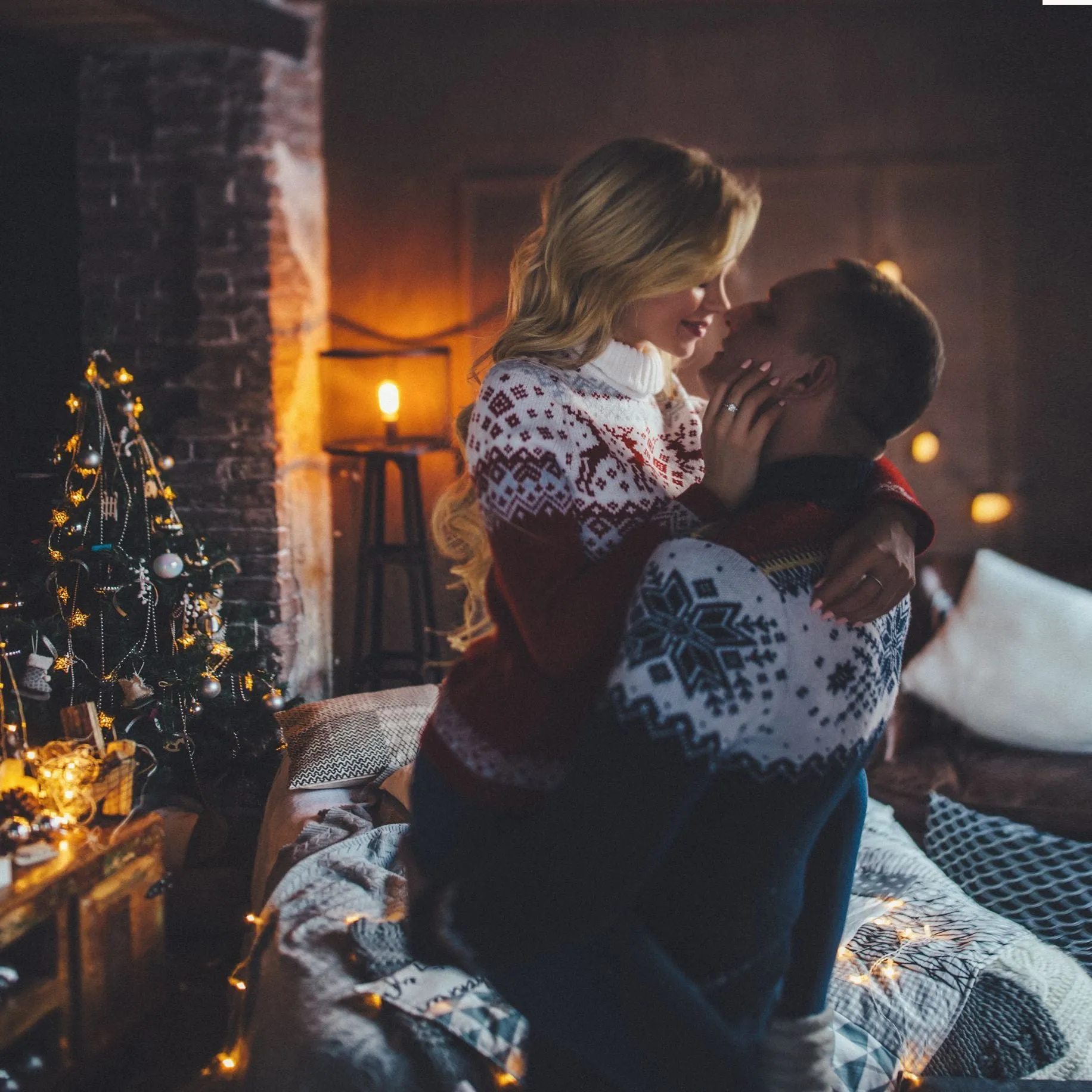 Christmas Elk High Neck His-and-hers Knitting Sweaters