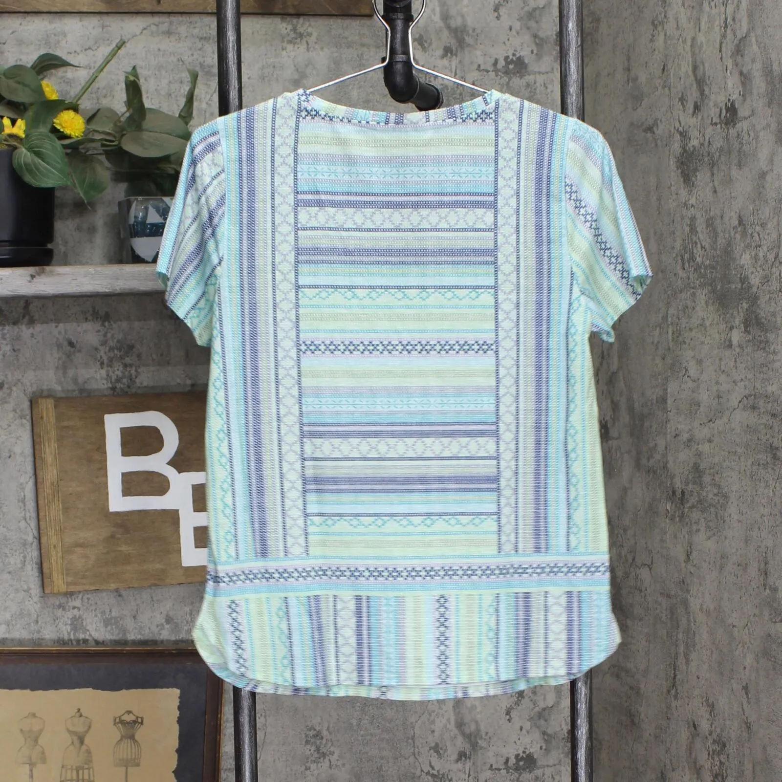 Christopher & Banks Womens Knit Striped Patterned Short Sleeve T-Shirt Tee 8052