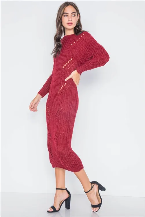 Chunky Distressed Midi Sweater Dress | Burgundy