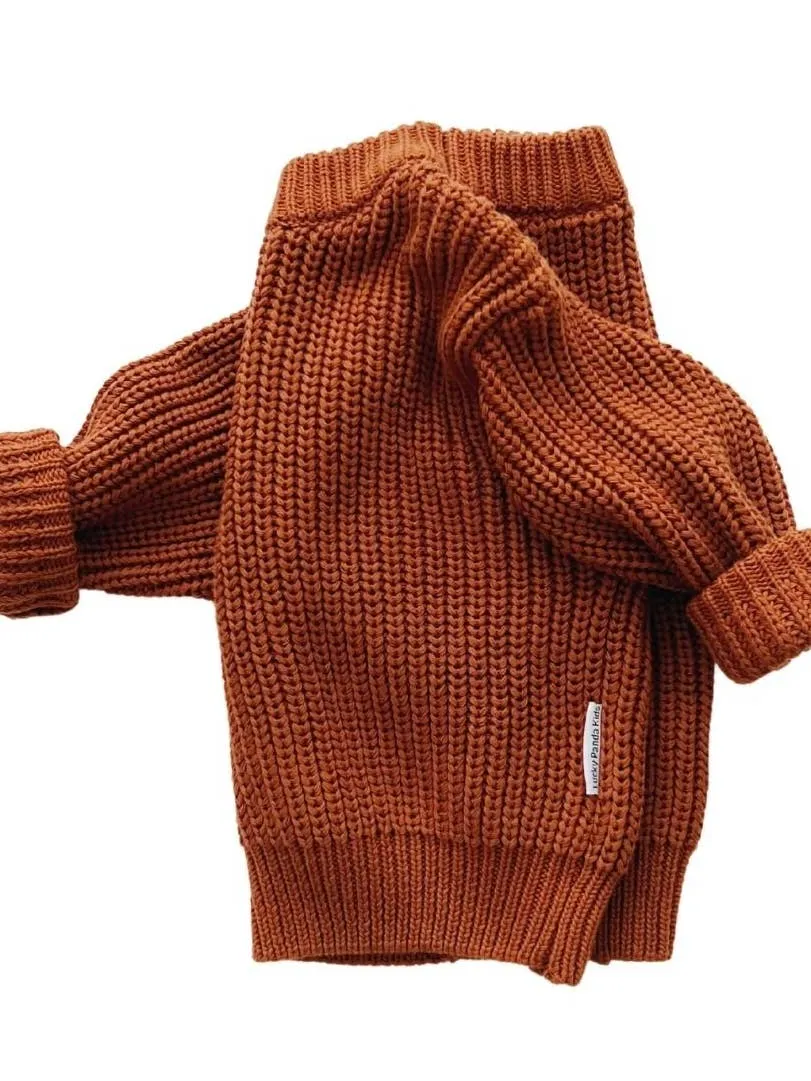 Chunky Knit Kids Sweater| Rust