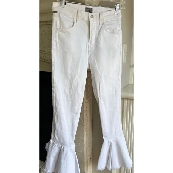 Citizens Of Humanity Drew Flounce Ruffle Flare High Rise White Jeans Sz 26