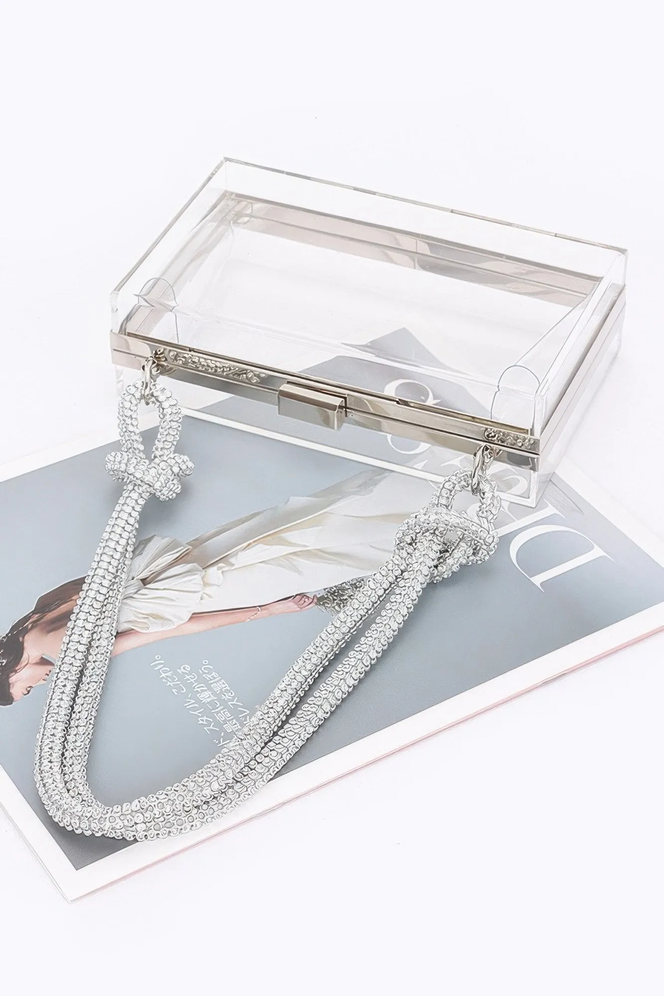 Clear Case Clutch W/rhinestone Handle