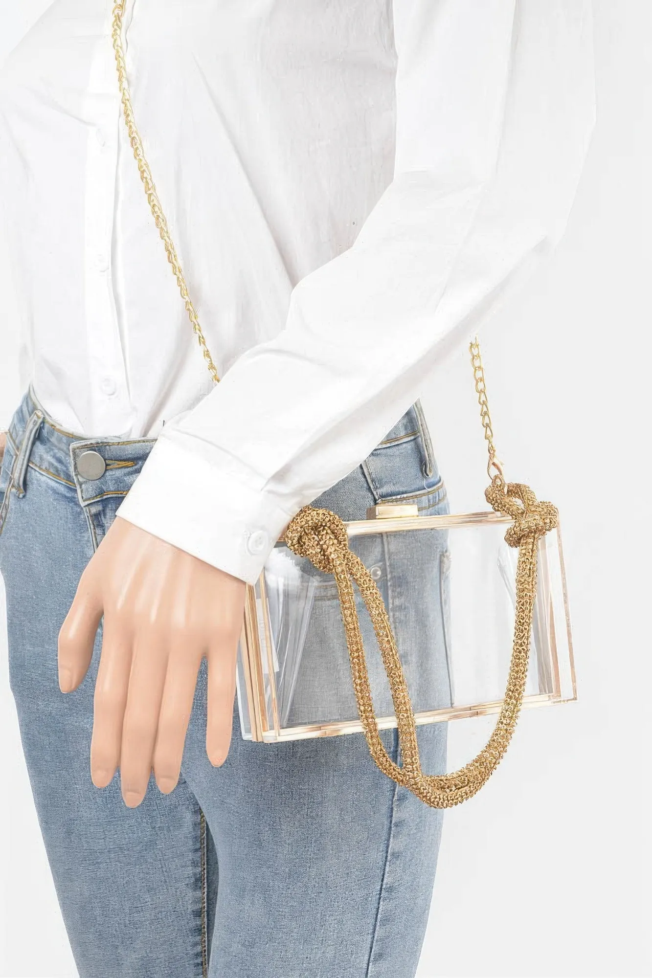 Clear Case Clutch W/rhinestone Handle