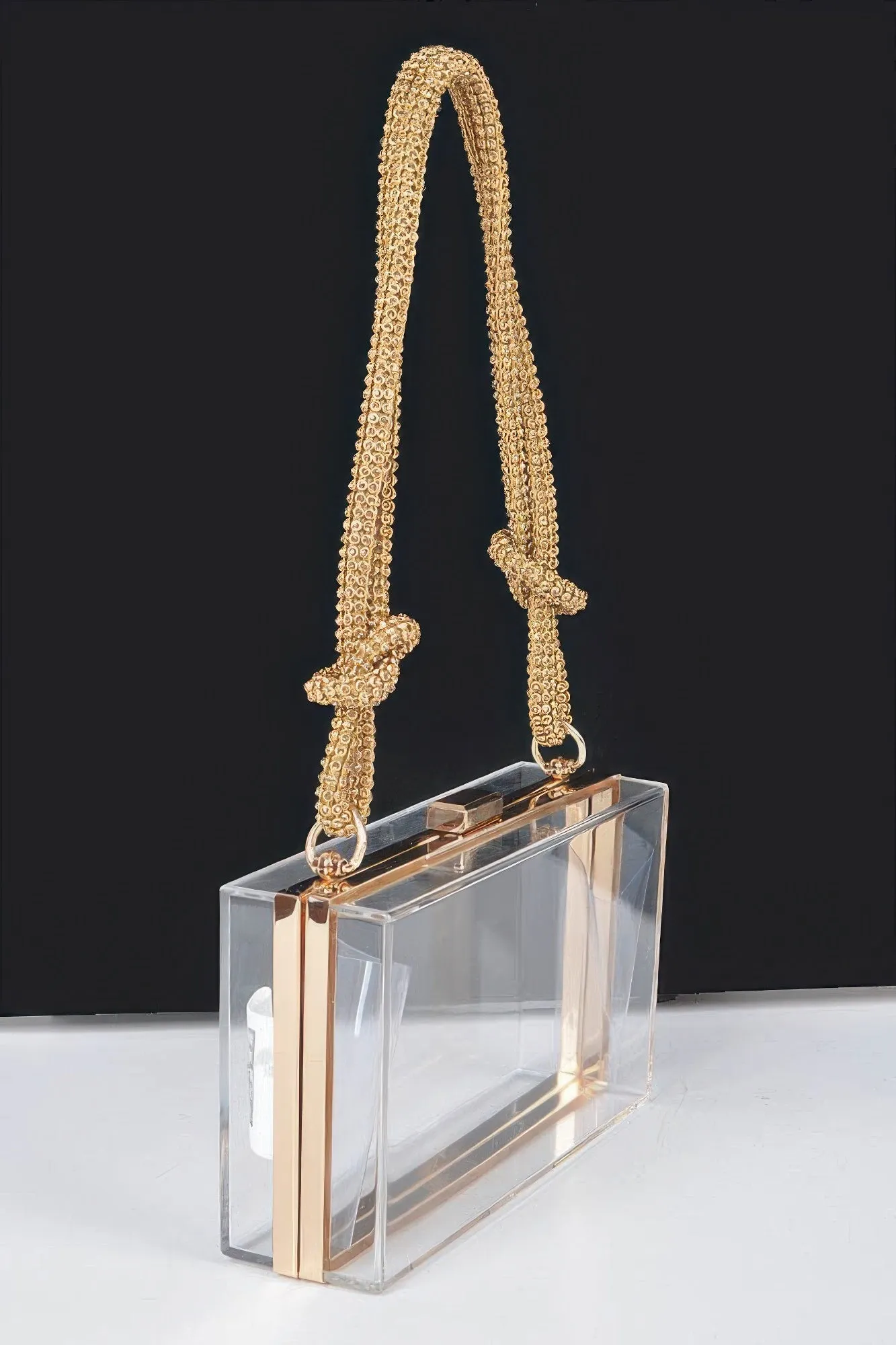 Clear Case Clutch W/rhinestone Handle