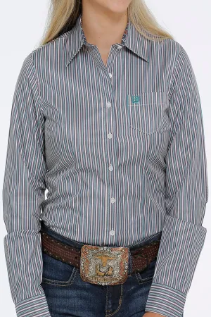 CLMSW9164188-GRN Ladies L/S  Shirt Striped