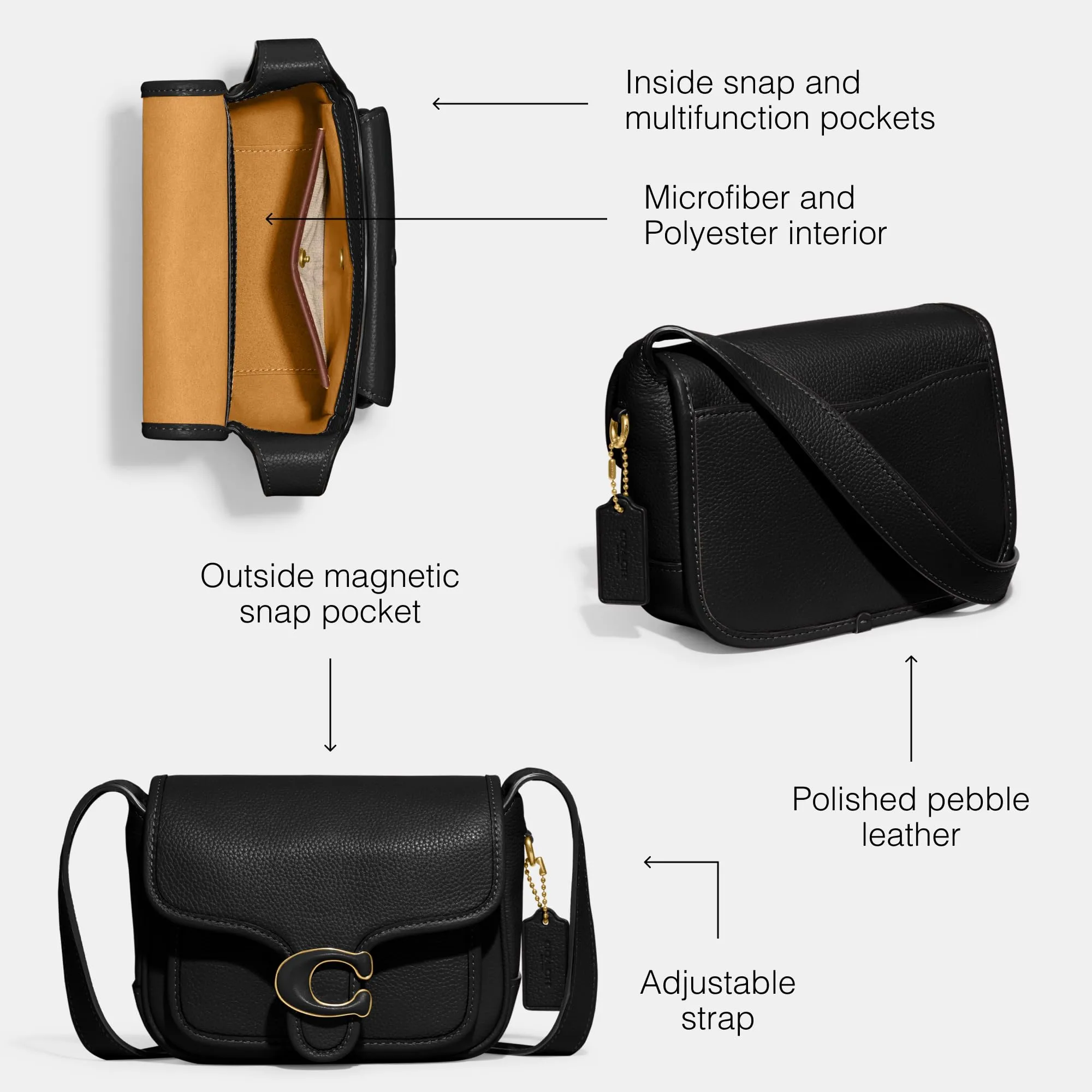 Coach Polished Pebble Tabby Messenger 19, Black