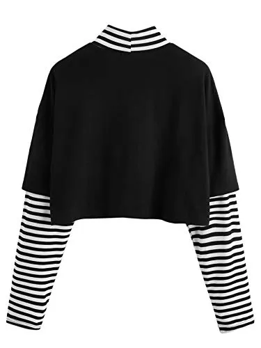 Color Block Butterfly Print Long Sleeve Crop Top for Women